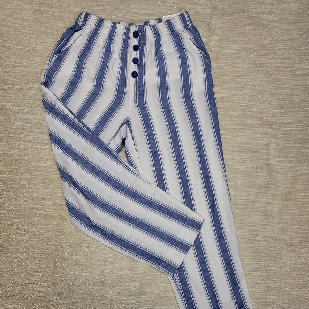 Loft striped straight high rise pants, blue and white
